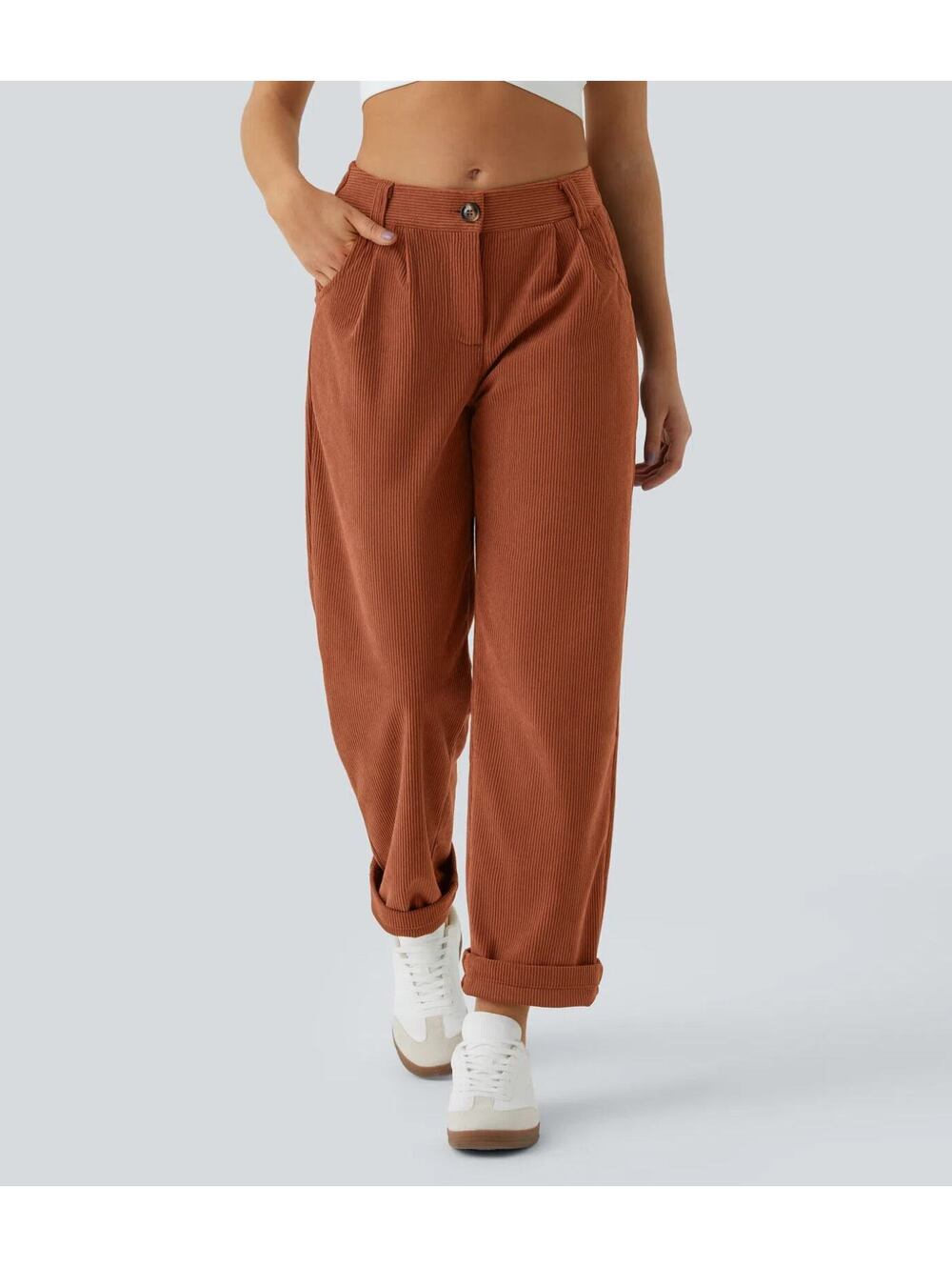 HALARA Mid Rise Zipper Pocket Corduroy Casual Pants- XL Reg